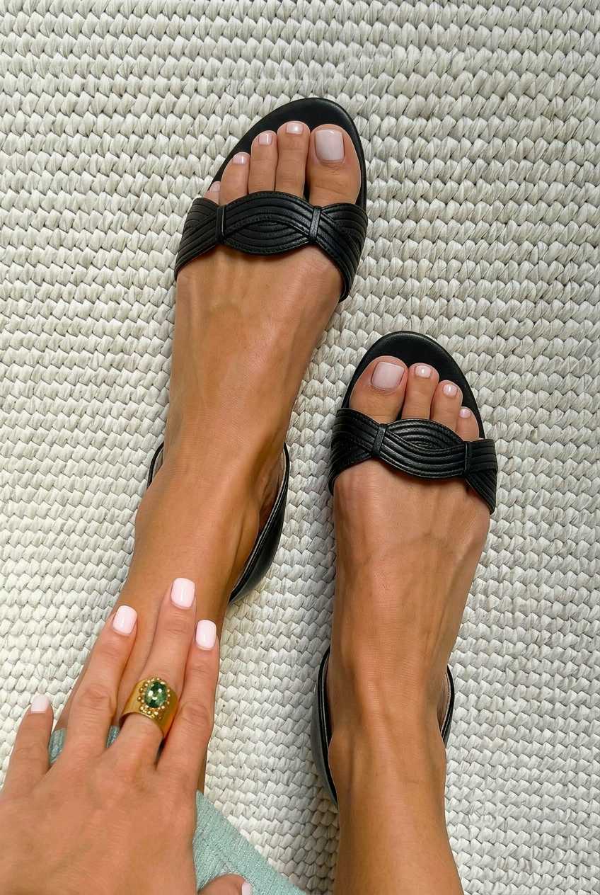 Pleated Knot Open Toe Flat Slide Sandals [Pre Order]