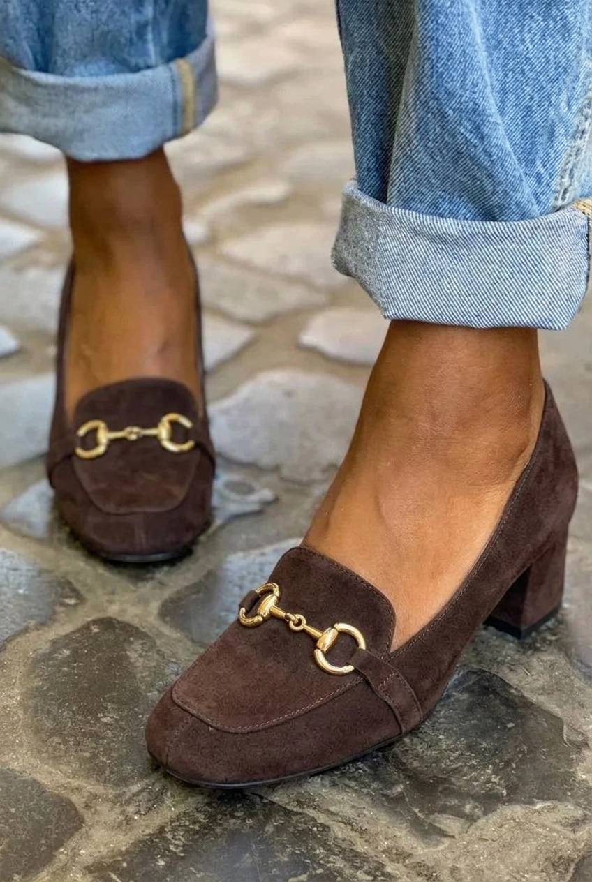 Horsebit Buckle Square Toe Chunky Heel Loafers [Pre Order]
