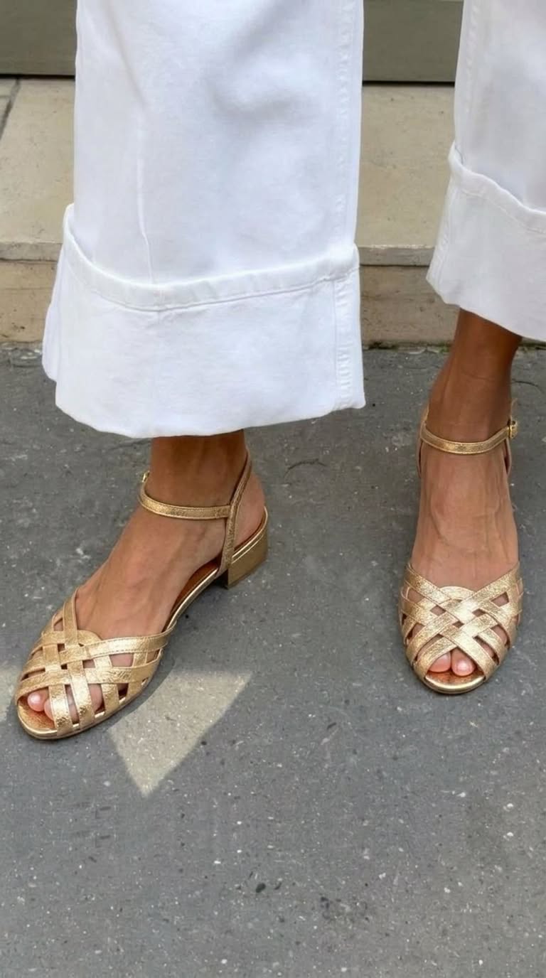Metallic Woven Peep Toe Ankle Strap Gold Block Heels [Pre Order]