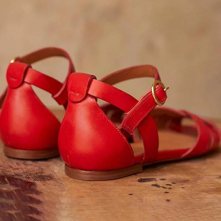 Einfärbige Knöchelriemen-Schnallen Sandalen mit Ausschnitten und Peeptoe