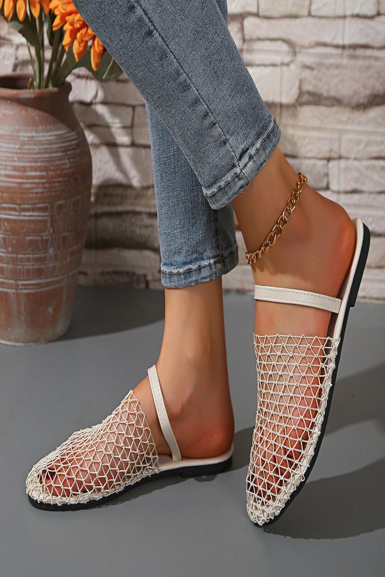 Pantofole casual con punta tonda e cinturino sul collo del piede, in tinta unita e traforate