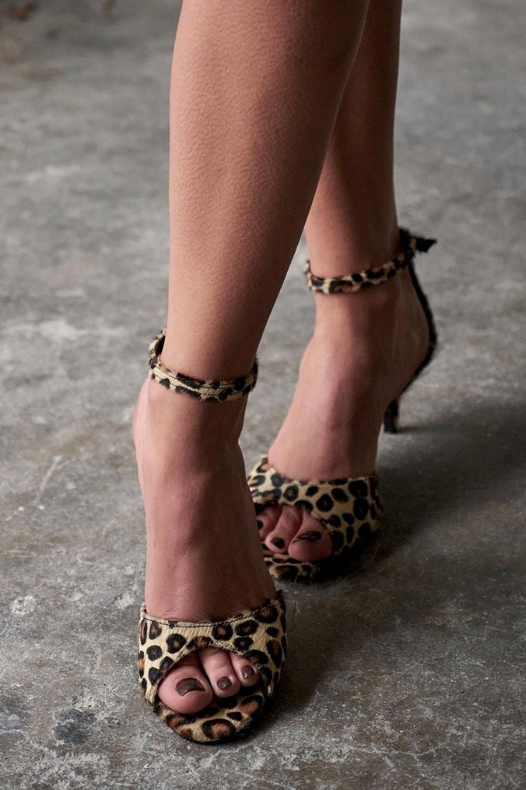 Leopard Print Suede Peep Toe Ankle Strap Kitten Heels [Pre Order]