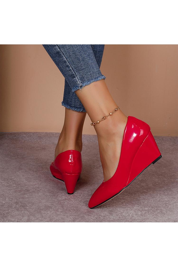 Scarpe con tacco a zeppa casual slip-on eleganti a punta tinta unita