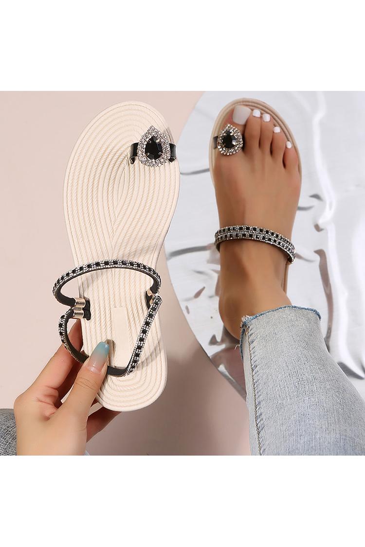 Infradito con strass, sandali casual con cinturino alla caviglia scintillante