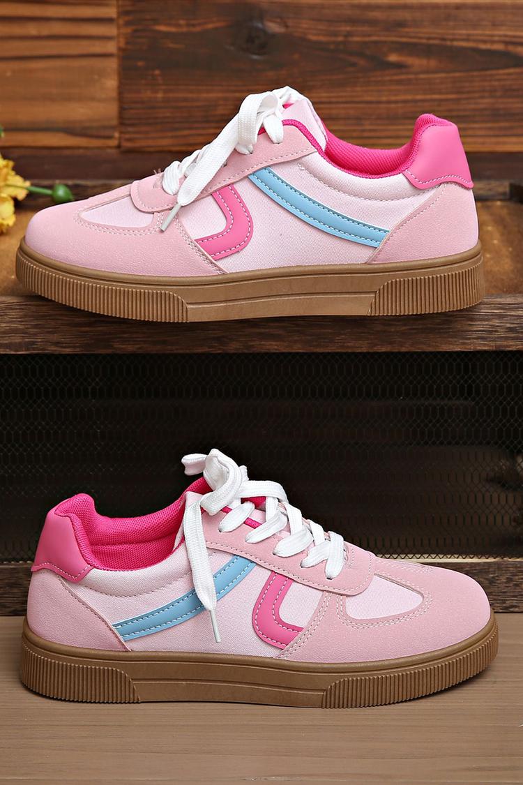 Sneakers casual con punta tonda, lacci e patchwork colorblock 