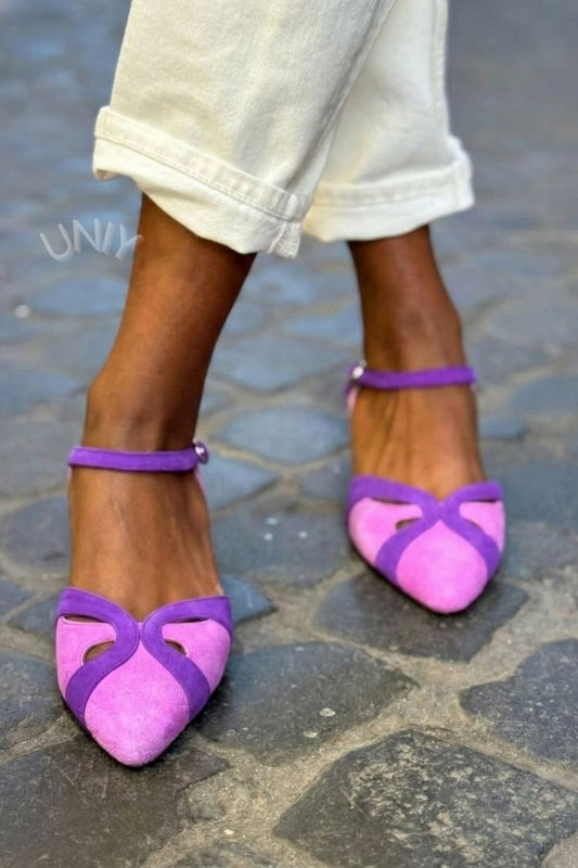 Retro Two-Tone Purple Cutout Ankle Strap Block Heels [Pre Order]