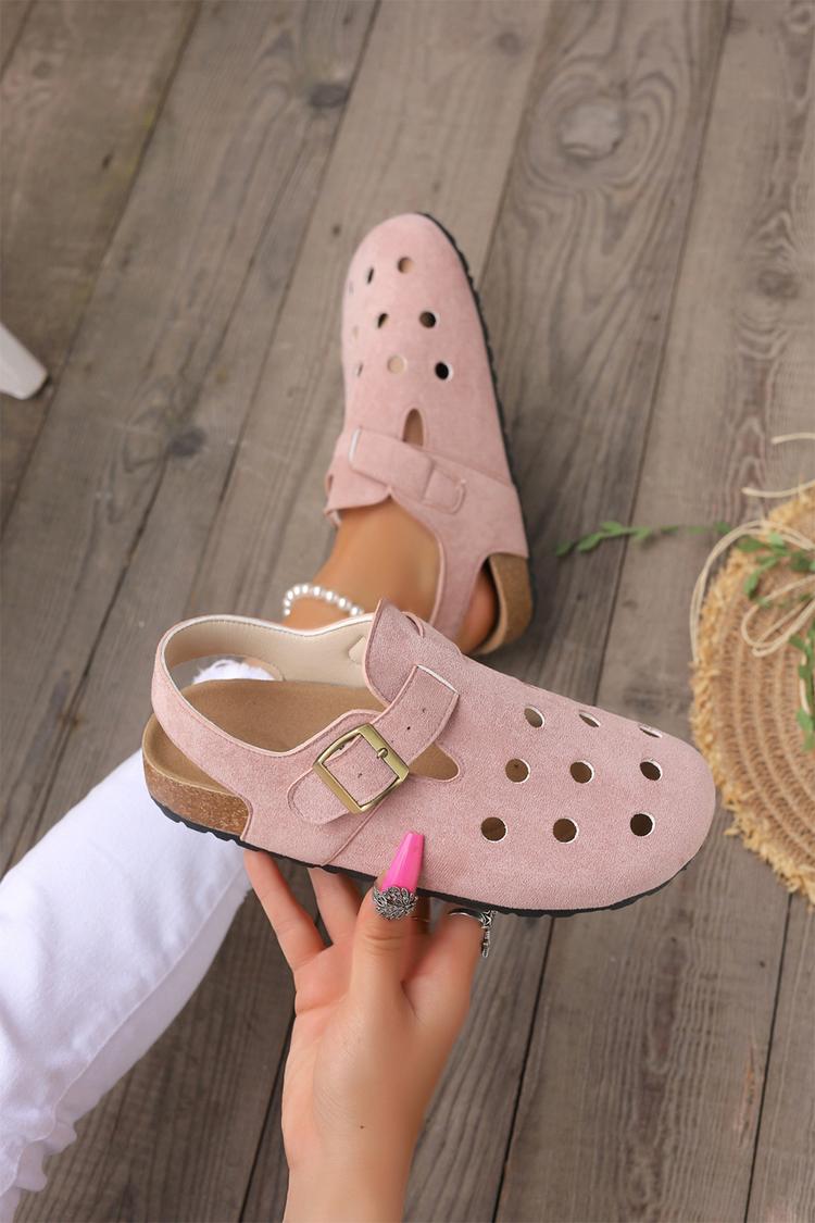 Sandali casual con cinturino posteriore e punta tonda traforata, tinta unita 