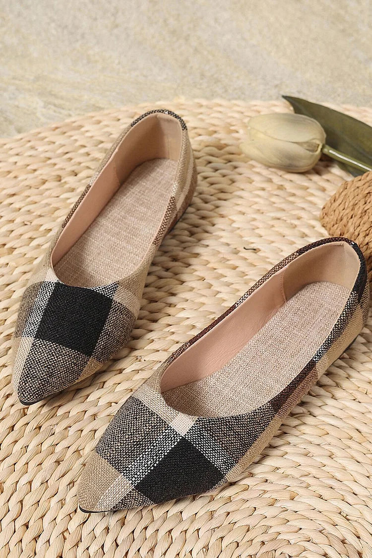 Scarpe basse casual slip-on con punta affilata e motivo scozzese colorblock