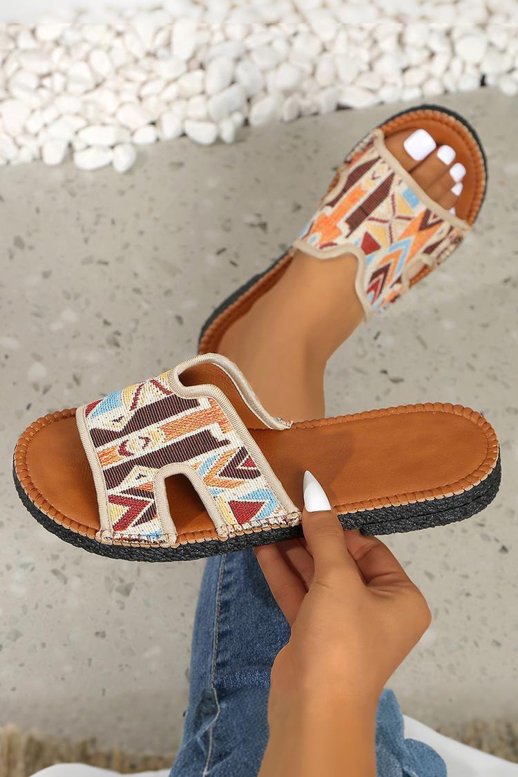 Pantofole casual con punta rotonda e motivo etnico multicolore