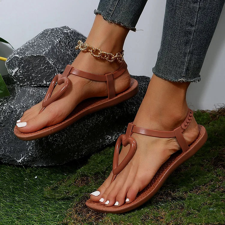 Casual Heart-Shaped Ankle Strap Flip Flops Sandals