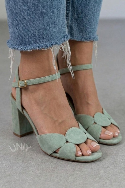 Chic Green Cutout Open Toe Chunky Heel Sandals [Pre Order]