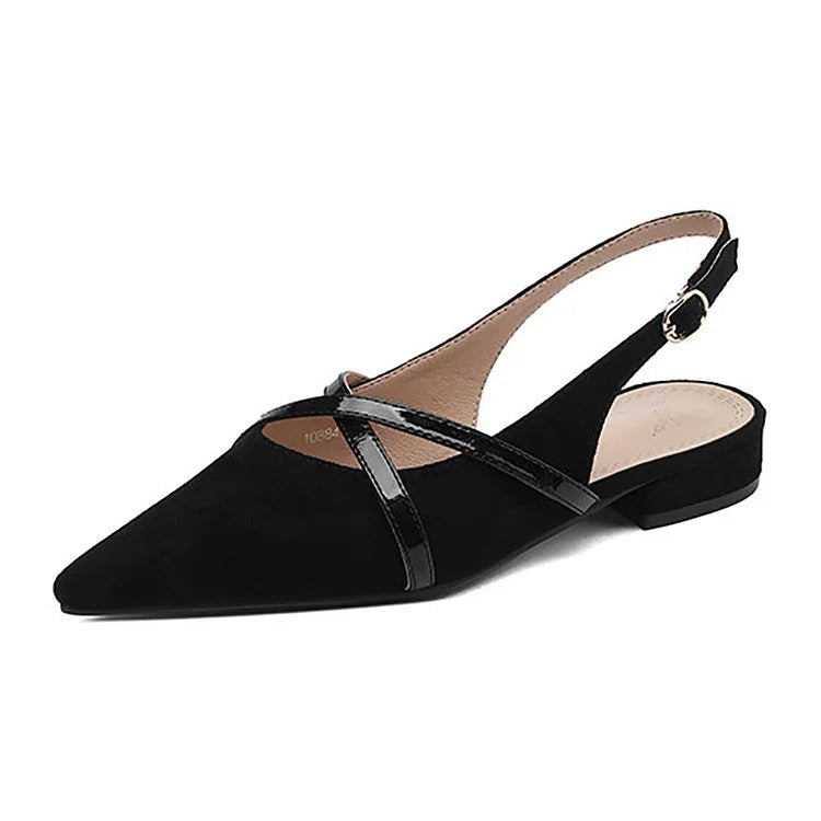 Faux Suede Pointy Toe Cross Strap Slingback Casual Flats