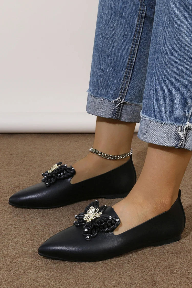 Scarpe basse casual slip-on con punta a punta e decorazione a farfalla
