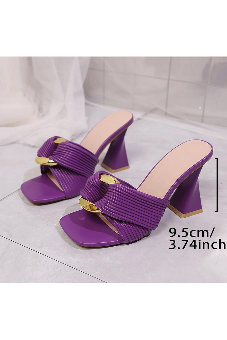 Scarpe con tacco grosso casual, punta quadrata, cinturino intrecciato con decorazione ad anello in metallo 