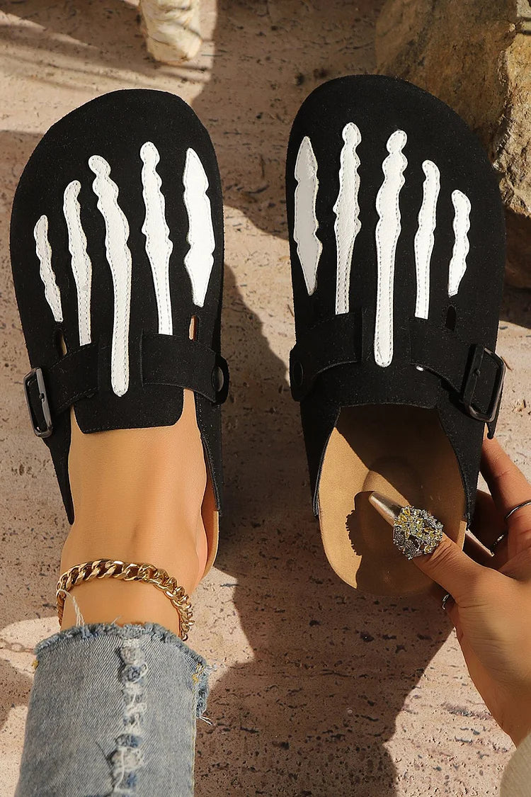 Colorblock Faux Suede Strap Buckle Round Toe Casual Mules