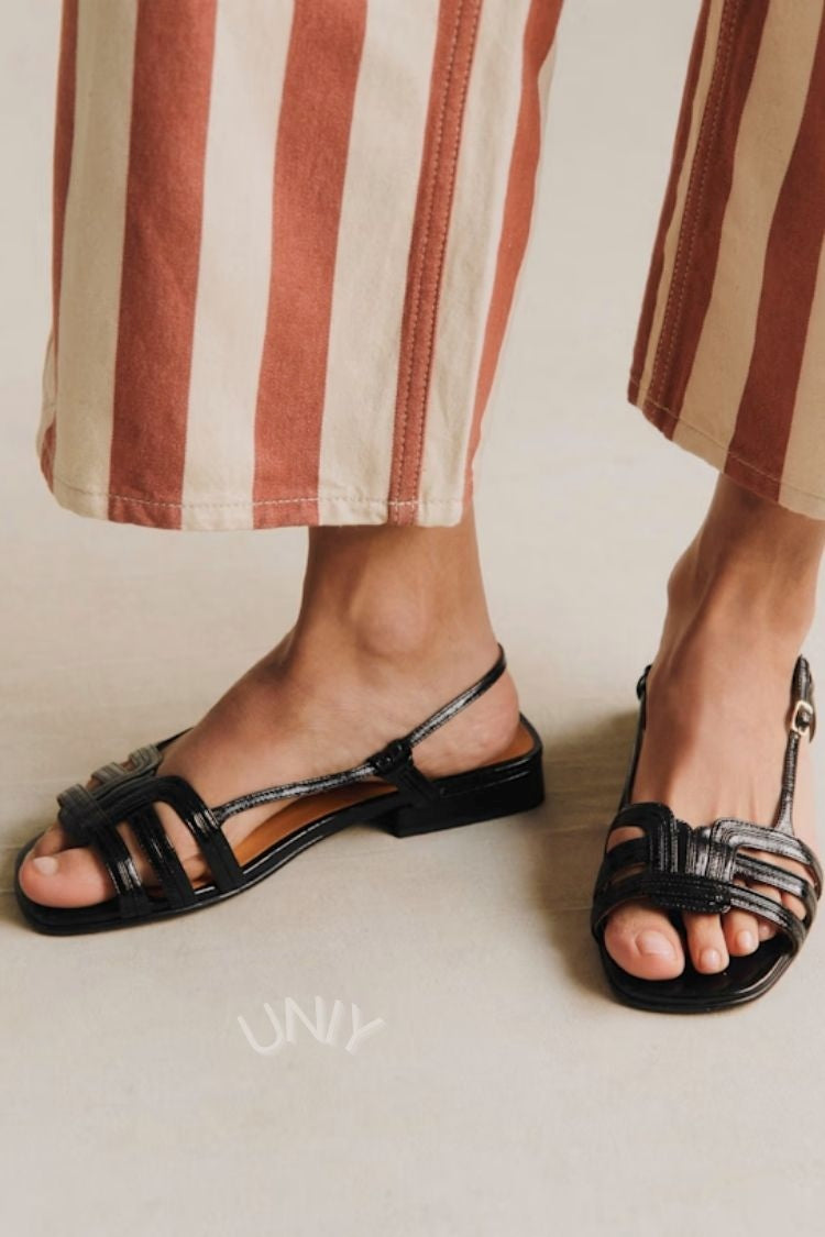 Solid Color Strappy Cutout Ankle Strap Open Toe Flat Sandals [Pre Order]