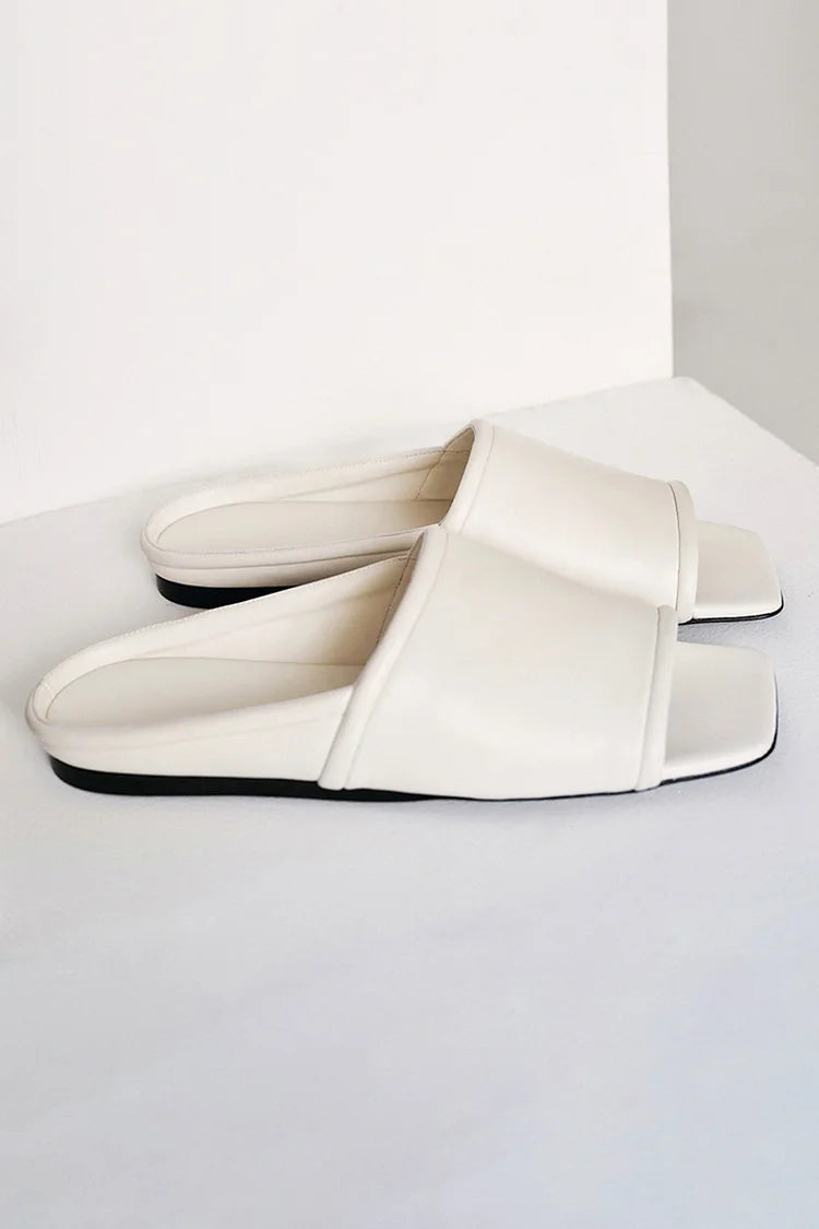 Pantofole da spiaggia casual in pelle con punta quadrata e patchwork in tinta unita 