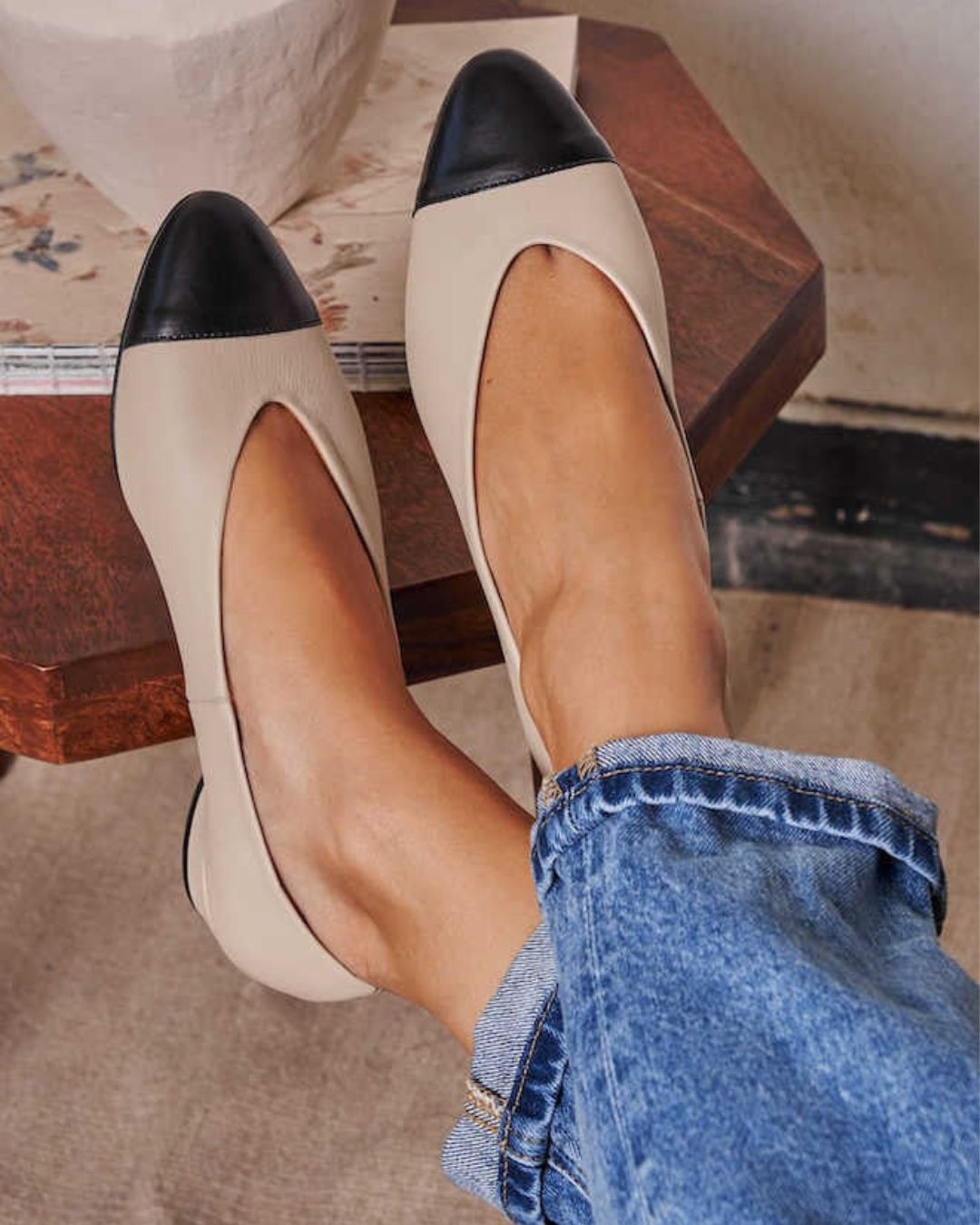 Scarpe basse con tacco a spillo e suola morbida bicolore [Pre-ordine] 