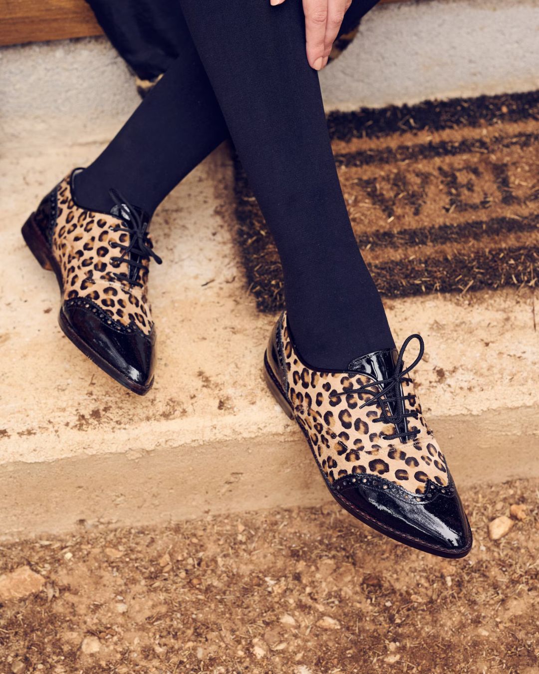 Vintage Leopard Print Patchwork Lace-Up Pointed Toe Flats [Pre Order]