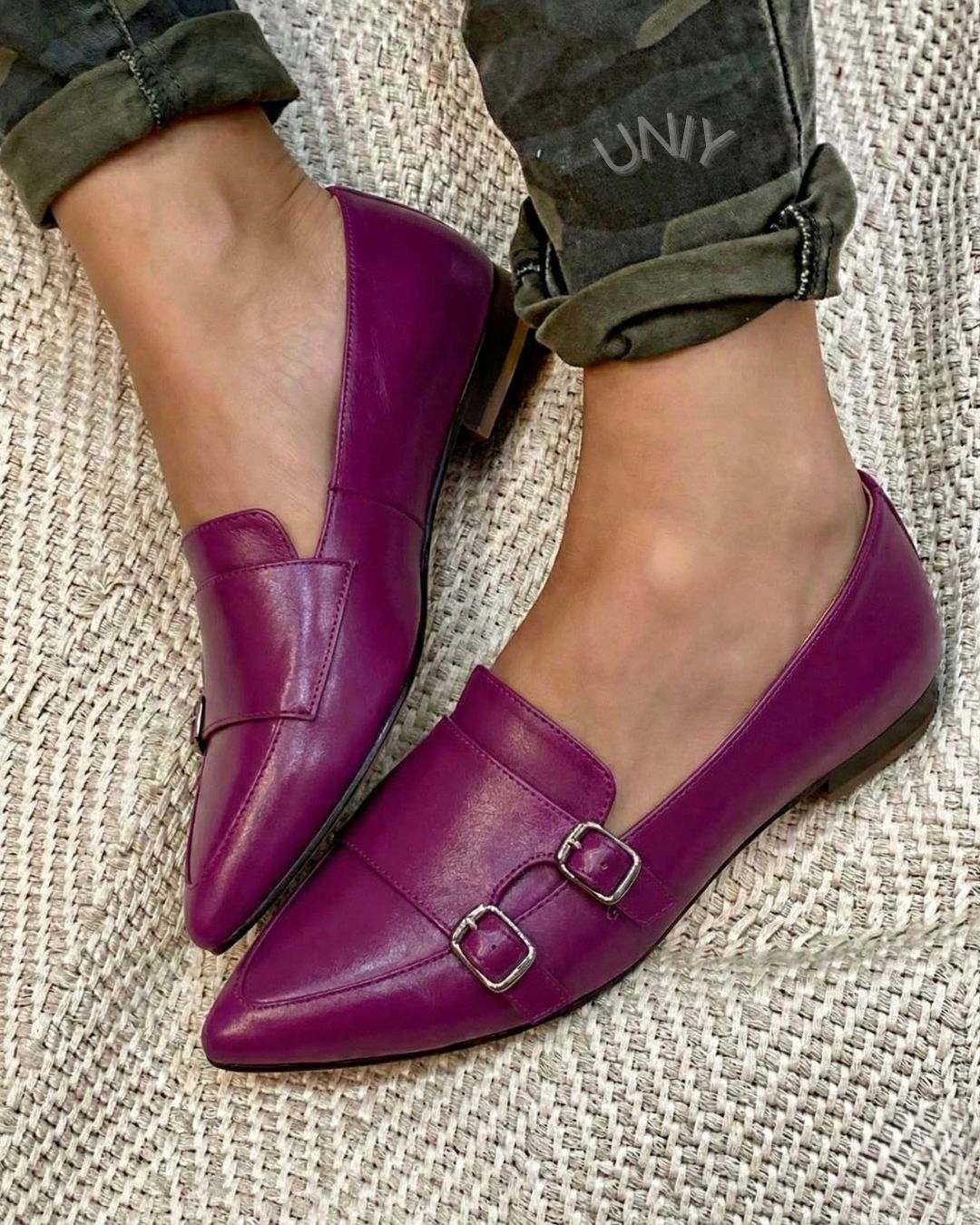Eleganti mocassini Monk Strap con doppia fibbia e punta a punta color magenta [Pre-ordine]