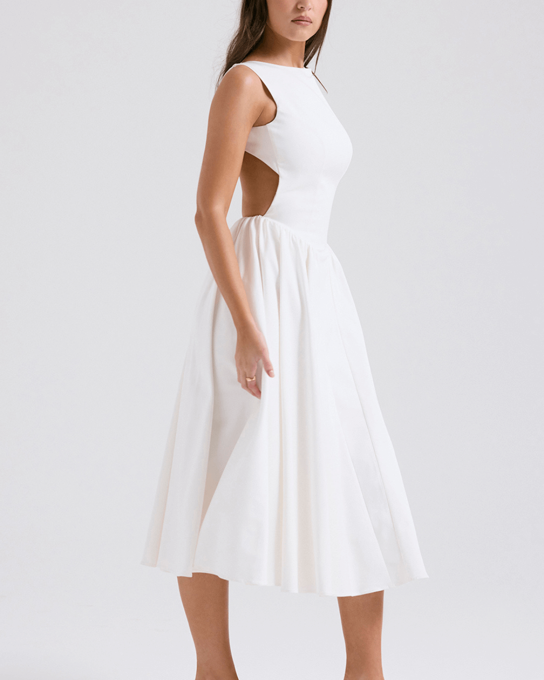 White Twill Sundress Midi Dress