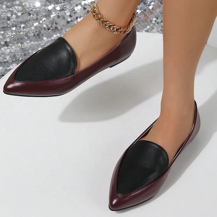 Colorblock Patchwork Pointed Toe Elegant Slip On Flats