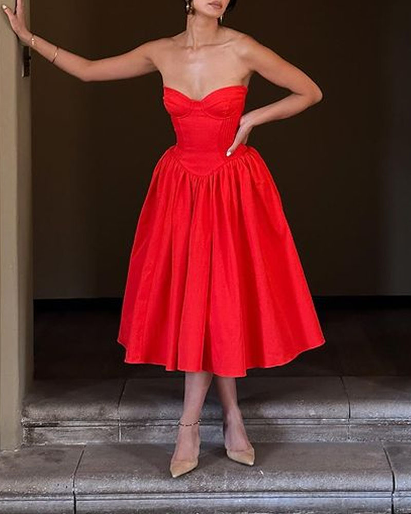 Elegant Solid Color Strapless Dress