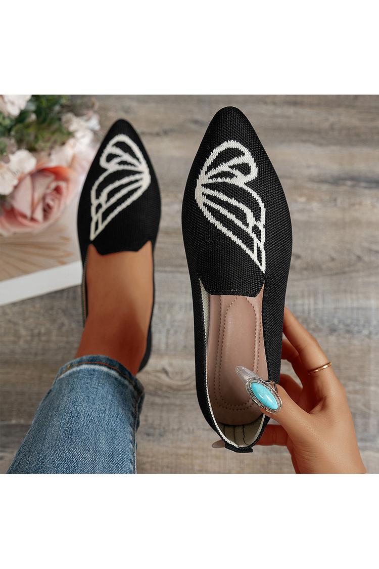 Sapatilhas Casuais de Malha com Padrão de Borboleta, Bicolor e Bico Apontado