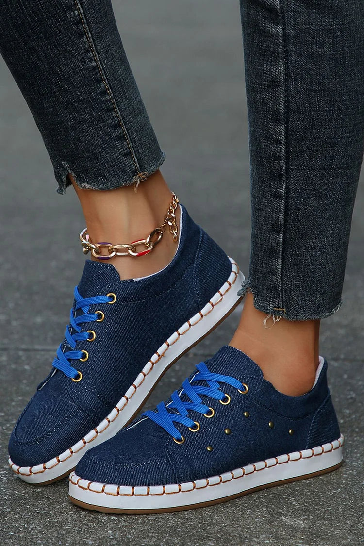 Leopard Print Stitch Detail Round Toe Lace Up Sneakers