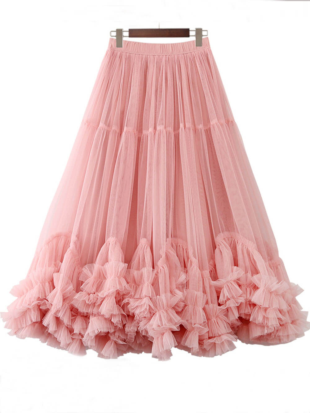 Elegant Tulle Stretch Waist Paneled Pleated Maxi Skirt