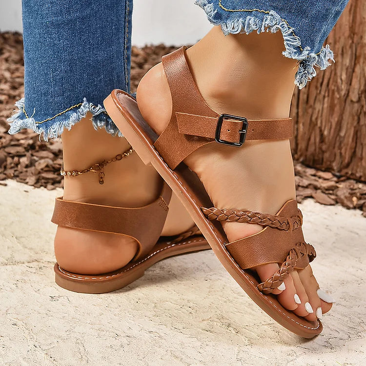 Woven Belt Patchwork Seam Ankle Strap Buckle Casual Sandals