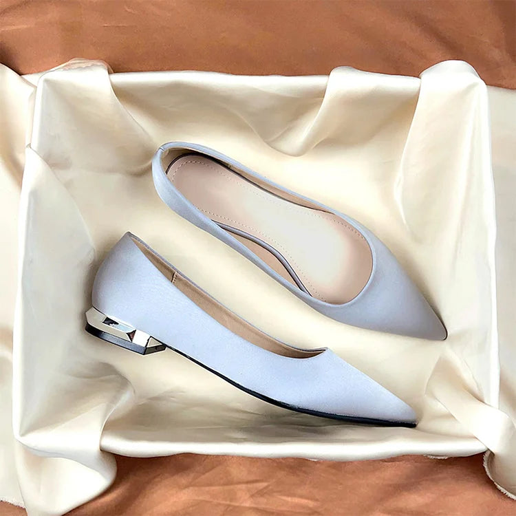 Satin Solid Color Pointed Toe Elegant Slip On Flats