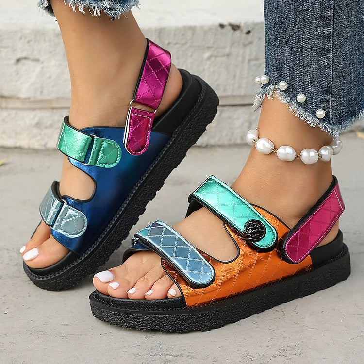 Sandali casual da spiaggia con punta rotonda multicolore metallizzata 