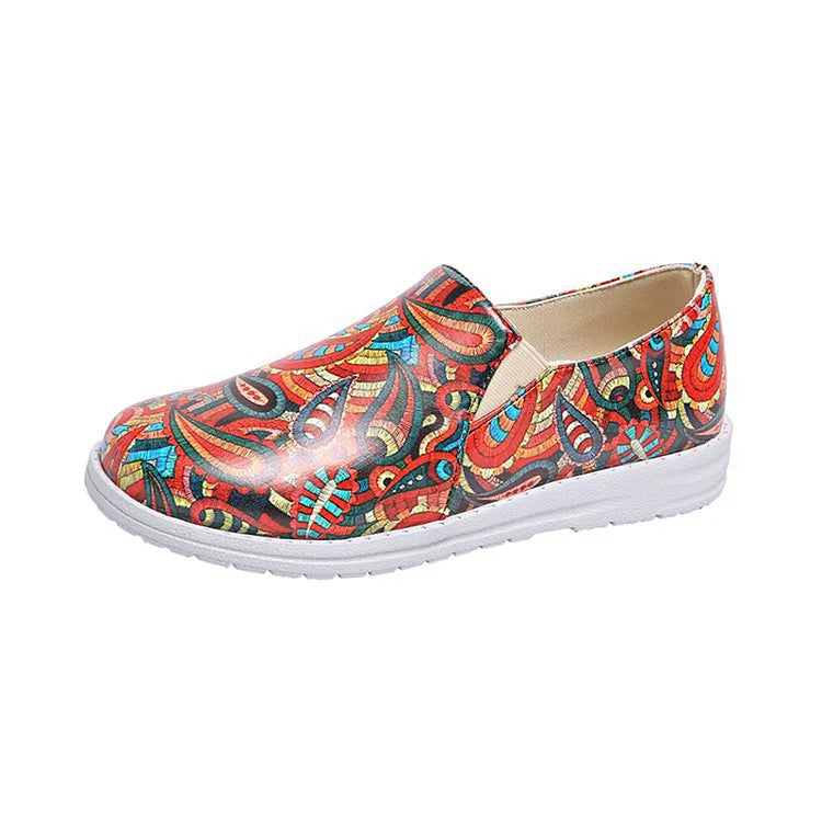 Multicolor Tribal Pattern Print Round Toe Slip On Loafers