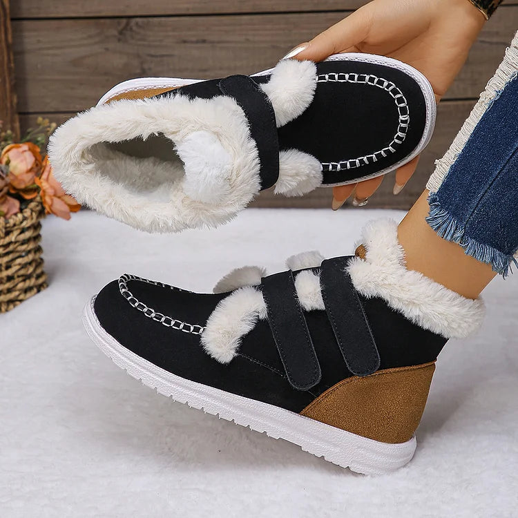 Fluffy Trim Stitch Detail Colorblock Round Toe Snow Boots