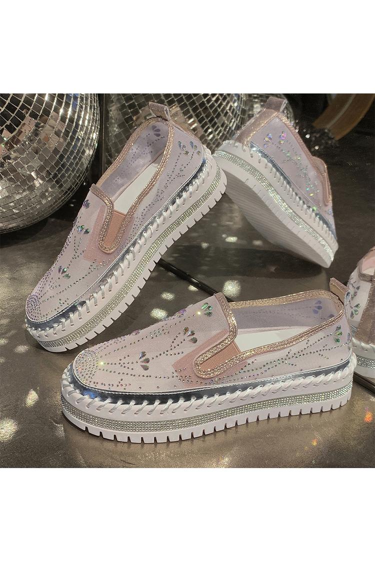 Mesh Strass Dekor Atmungsaktive Runde Zehen Freizeit Plateauschuhe