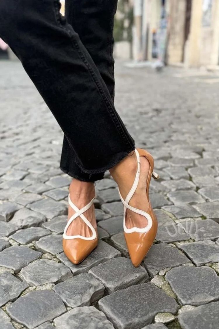 Mustard Yellow PU Leather Pointed Toe Cross Strap Mid Heels [Pre Order]