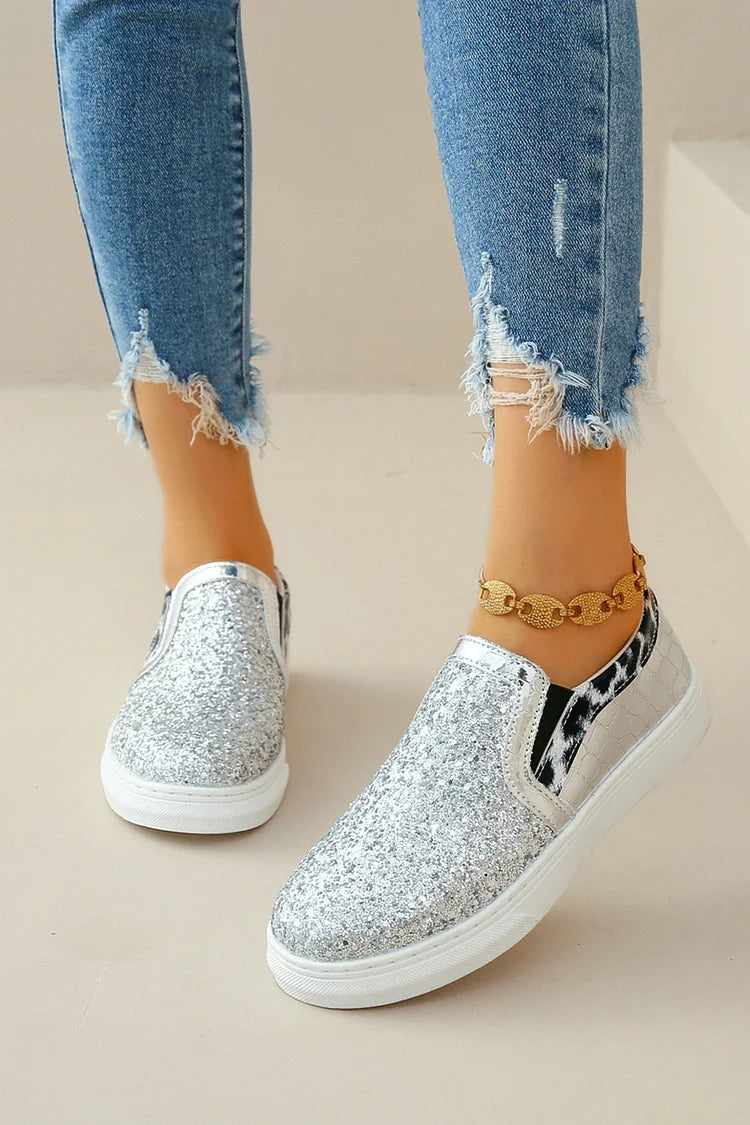 Błyszczące mokasyny z okrągłym noskiem, wzór w cętki lamparta, patchworkowe, codzienne