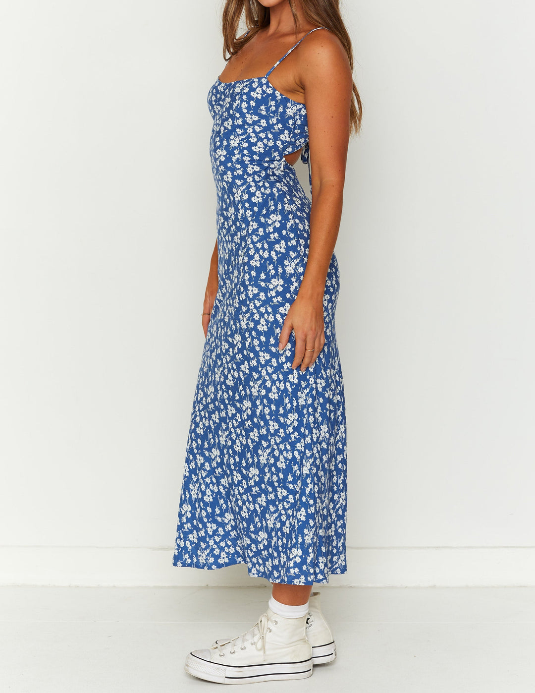 Abito midi floreale blu Delphine