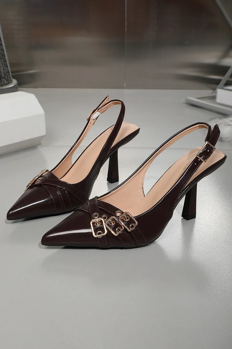Multi Straps Buckles Pointed Toe Slingback Stiletto Heels