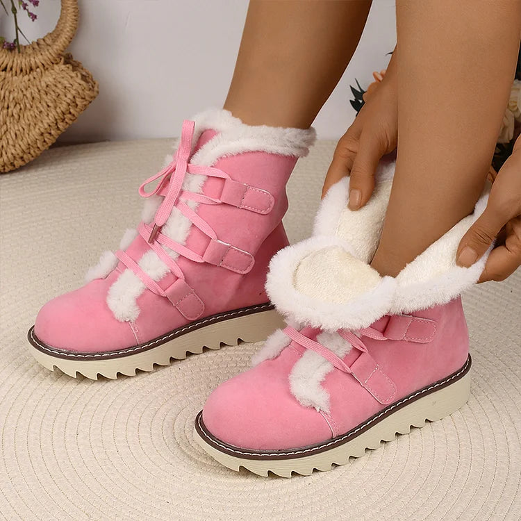 Round Toe Faux Fur Lined Lace Up Casual Snow Boots