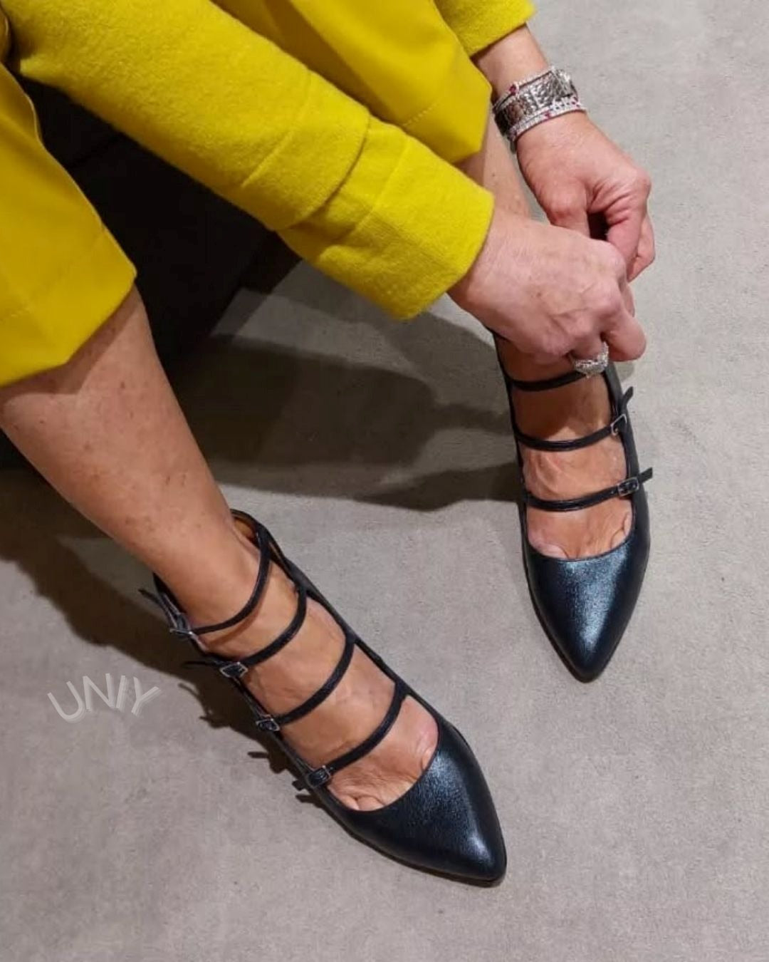 Black Pointed Toe Multi Strap Ankle Buckle Kitten Heels [Pre Order]