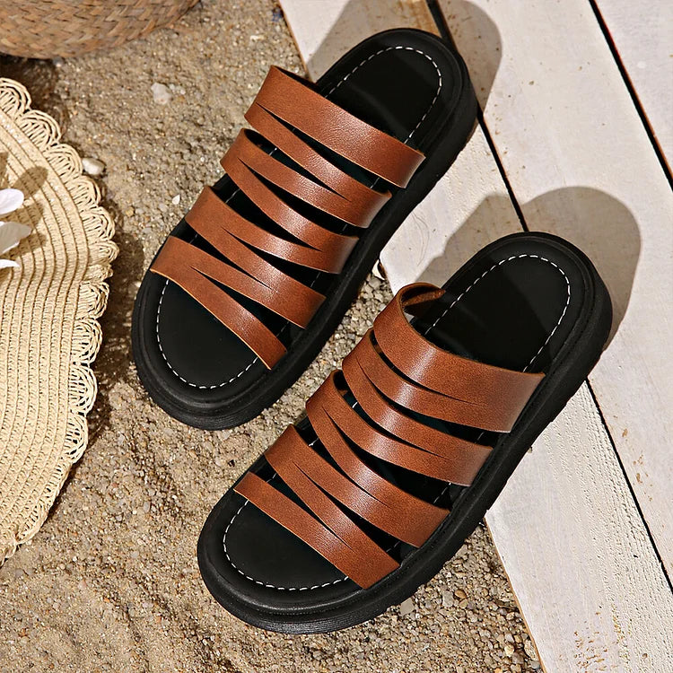 Cutout Straps Round Toe Outdoor Casual Platform Slippers