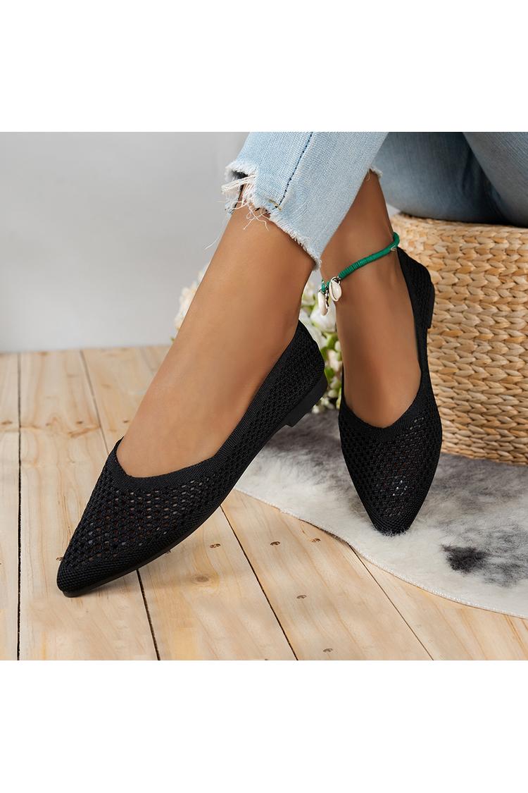 Jednokolorowe ażurowe dziergane casualowe baleriny z ostrym noskiem