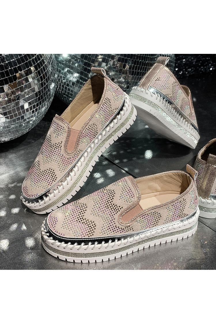 Colorblock gewellte Strassverzierung runde Zehe lässige Plateau Slipper