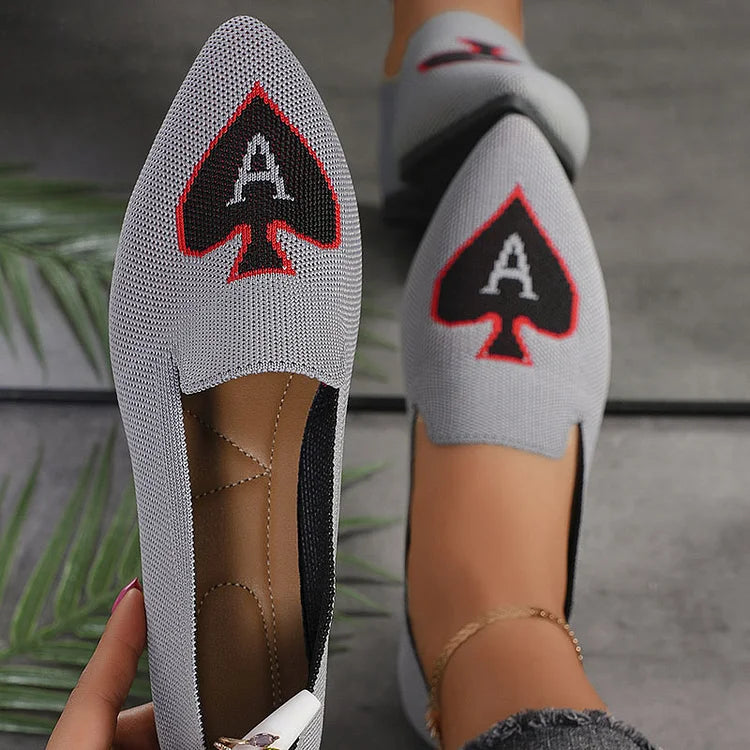 Spade A Print Pointed Toe Knitted Breathable Slip On Flats