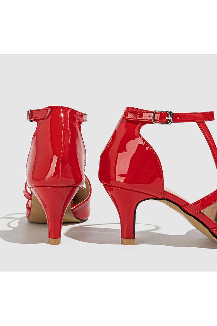 Scarpe con tacco a spillo a punta, con cinturino alla caviglia incrociato irregolare, tinta unita e fibbia