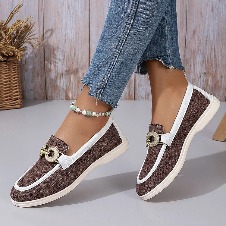 Contrast Binding Buckle Decor Round Toe Casual Loafers