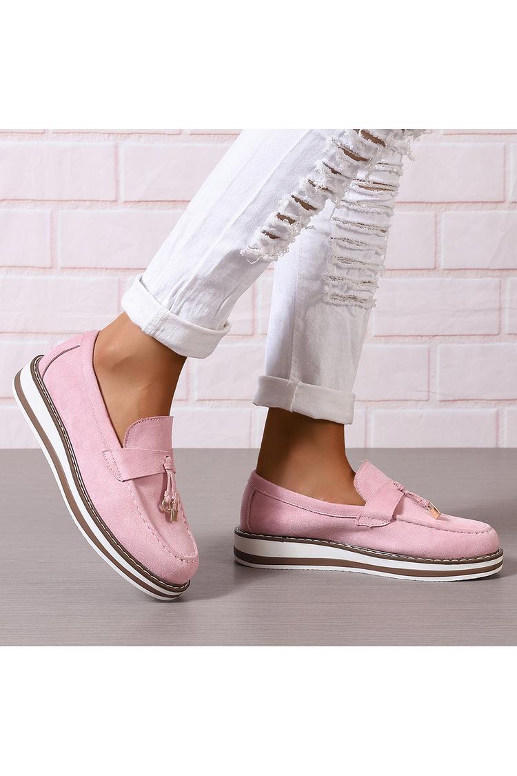 Mocassini casual con punta tonda e decorazione a patchwork in tinta unita con nappe