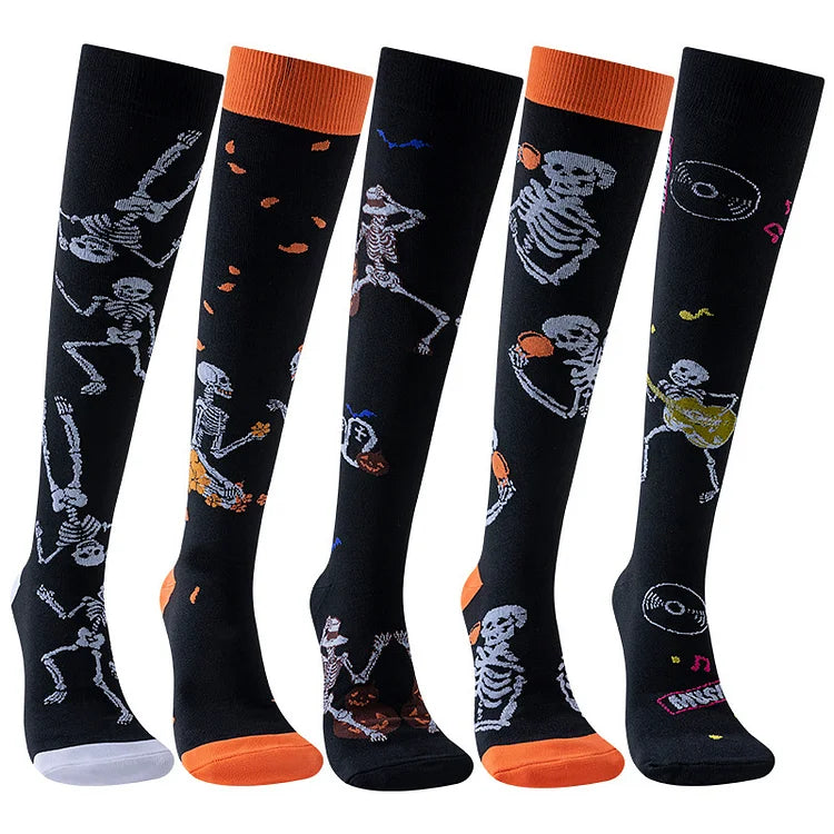 Halloween-Socken mit lustigem Gitarrentanz-Skelett-Print über den Wadensocken